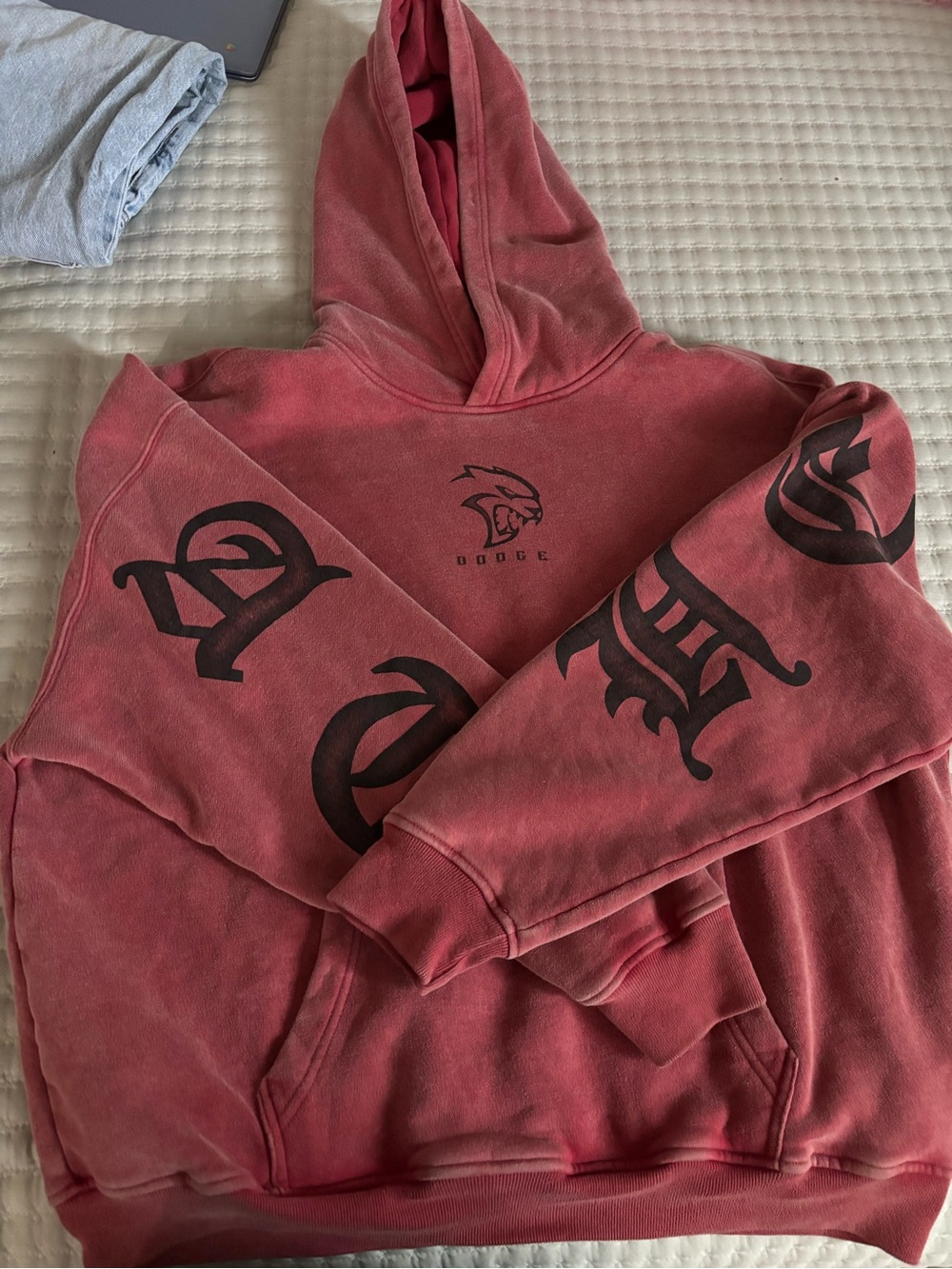 Hollister Men's Washed Red Graphic Crewneck Hoodie